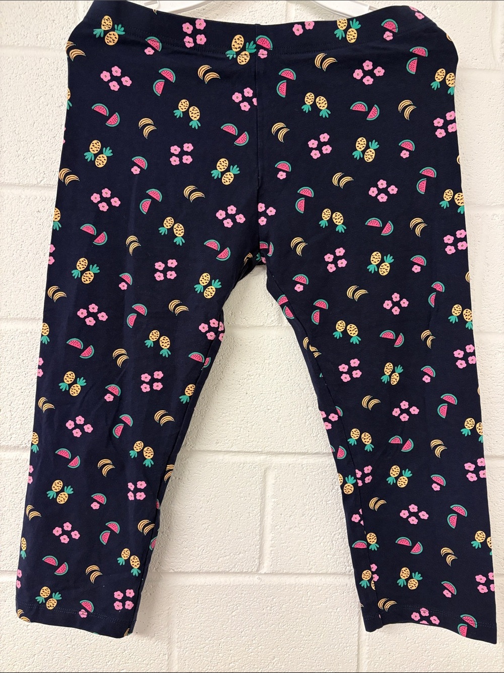 Girls Navy Tropical Fruit Print capri Leggings